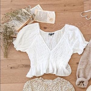 WHITE PUFF SLEEVE BREATH OF YOUTH V NECK BLOUSE